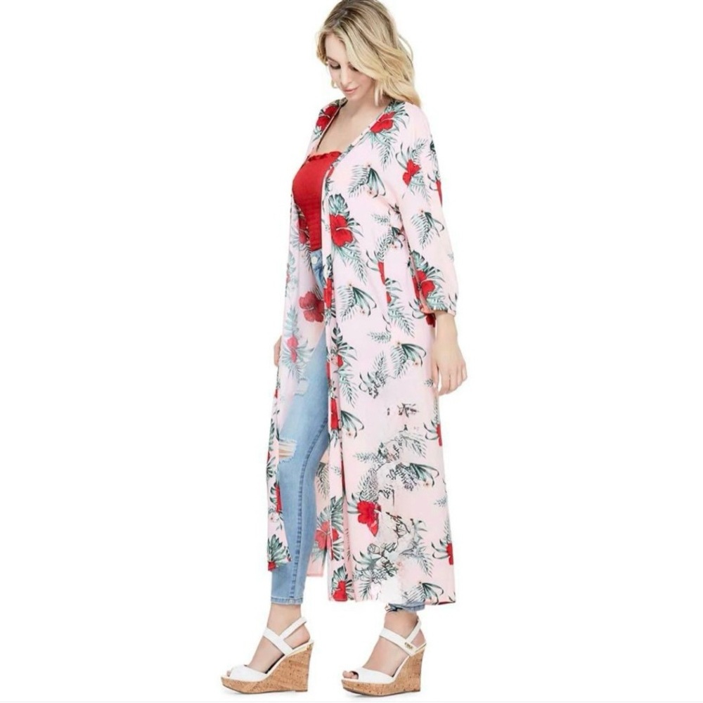 Guess Floral Kimono with Red Hibiscus